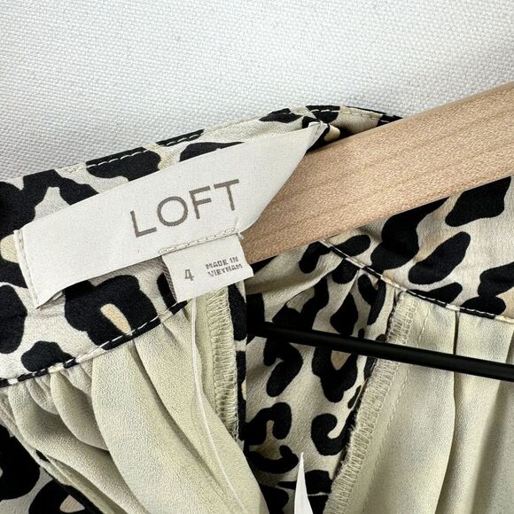 Loft Dress Womens 4 Gold Black‎ Leopard Metallic Midi Silky Belted Modest NWT - Picture 12 of 16